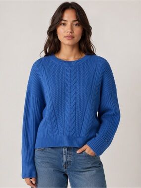 Tommy Hilfiger Royal Blue Cable Knit Crewneck Sweater